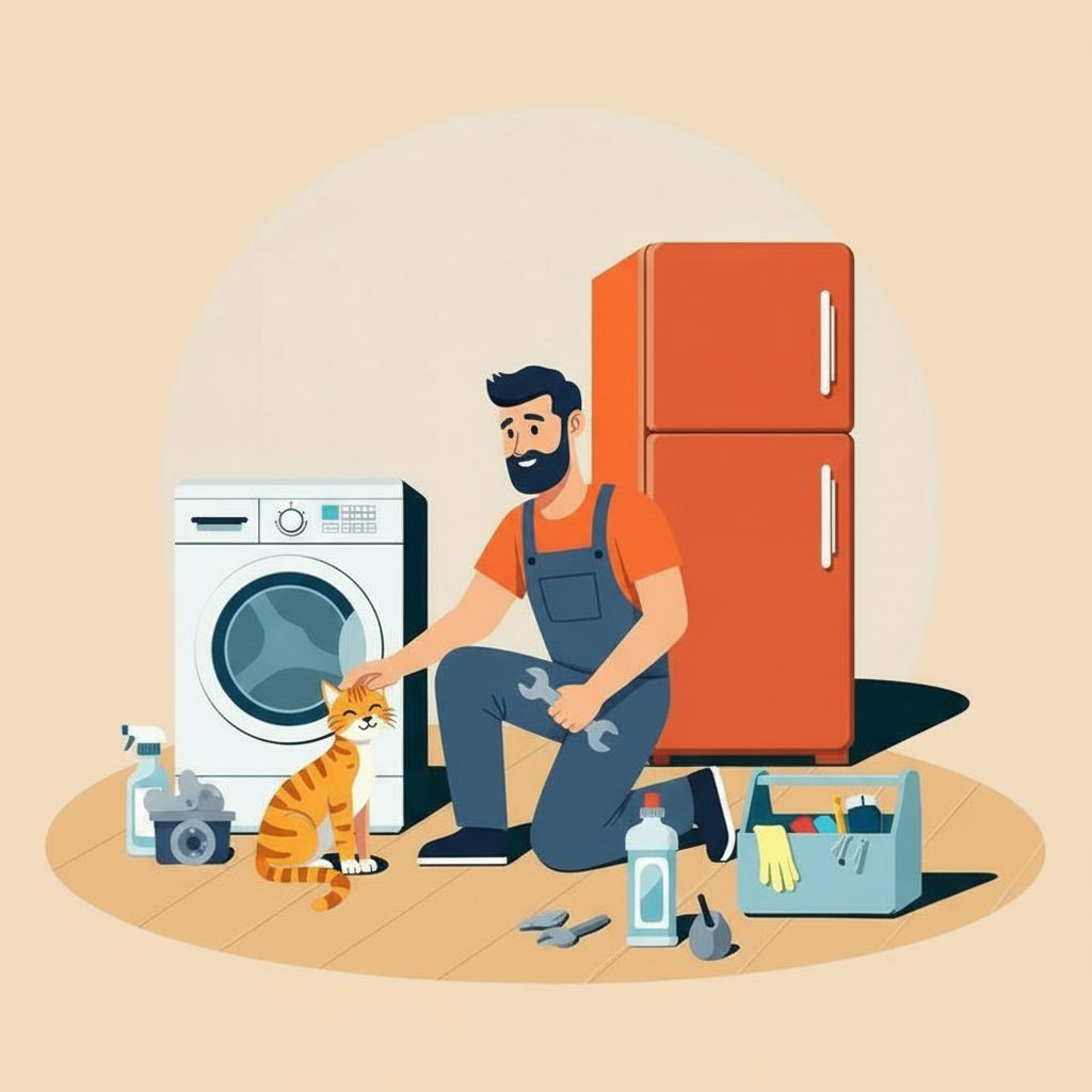 tecnico lavatrice accarezza gatto a Bologna