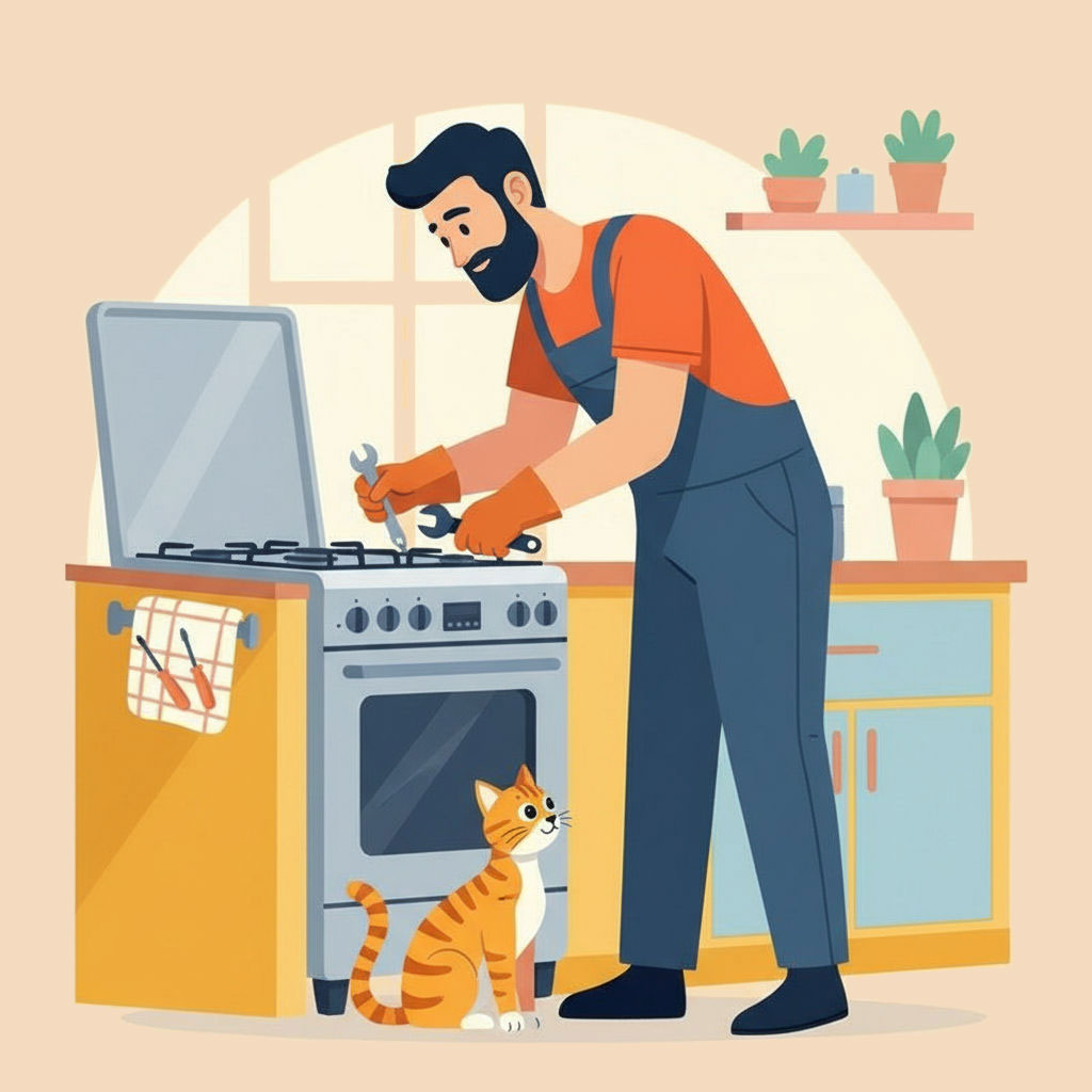 tecnico ripara fornello a gas gatto lo guarda a Bologna